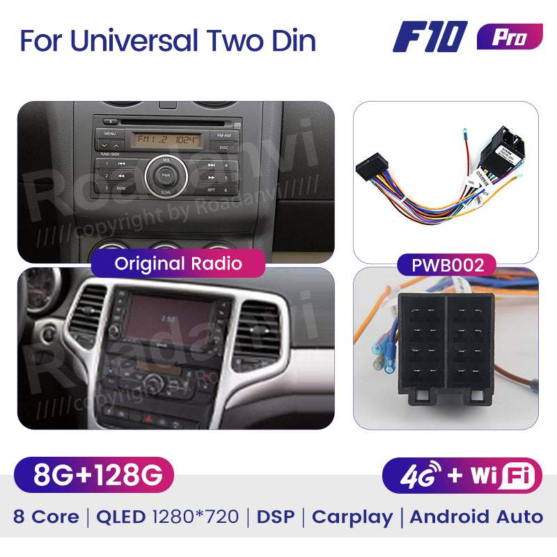Roadanvi F10 for 2 din Universal 10.2 inch Car Stereo Deachtable Rotatable Apple Carplay Android Auto AI Voice Control IPS Screen Wifi 8G 128G Audio