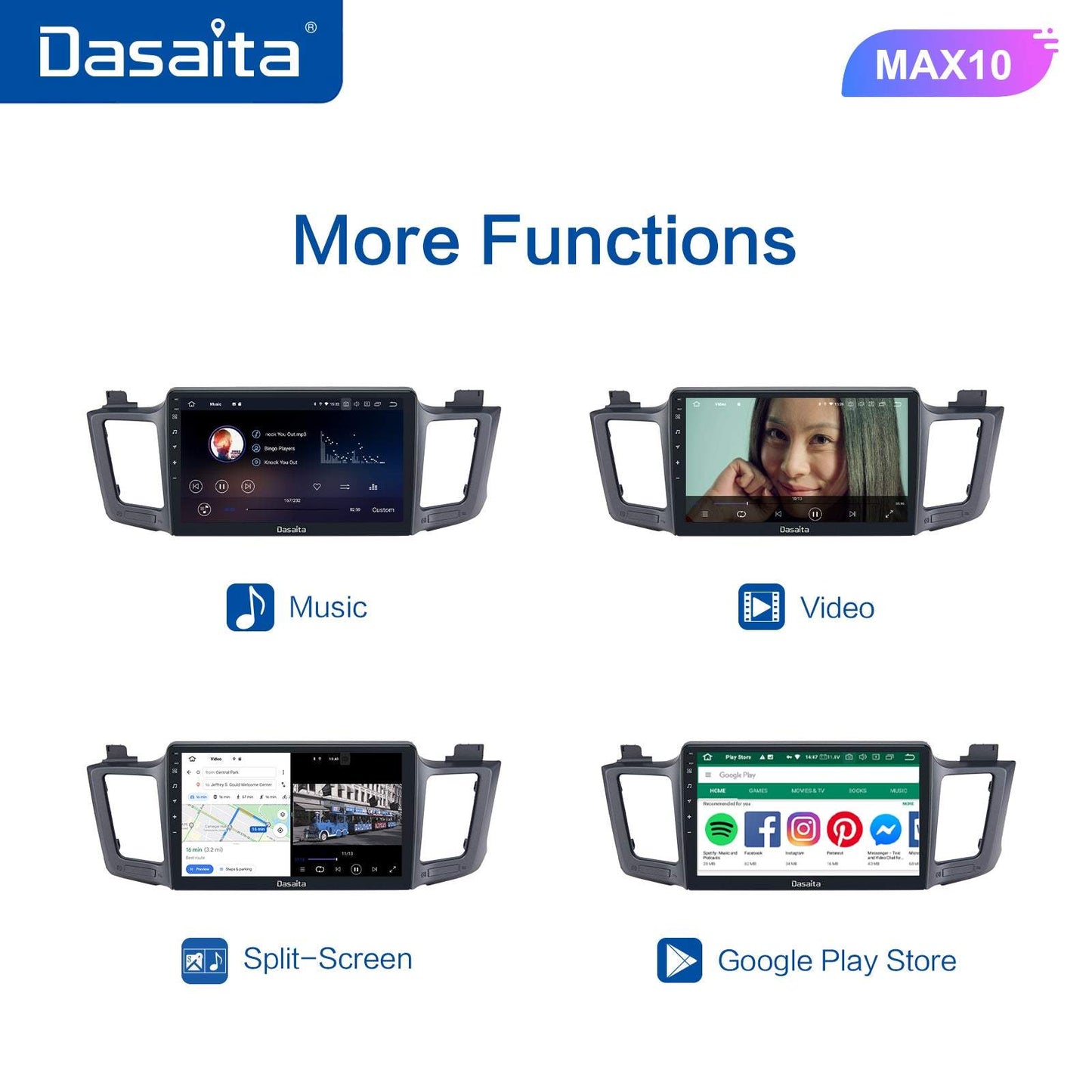 Dasaita MAX11 Toyota RAV4 2012 2013 2014 2015 2016 2017 Car Stereo 10.2 Inch Carplay Android Auto PX6 4G+64G Android11 1280*720 DSP AHD Radio