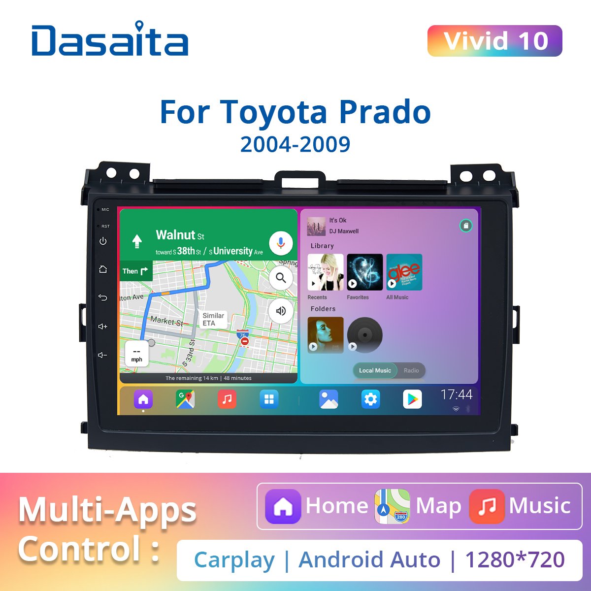 Dasaita Vivid for Toyota Prado 120 2004 2005 2006 2007 2008 2009 Car Stereo 9" Touch Screen IPS Scree Navigation GPS 4GB 64GB