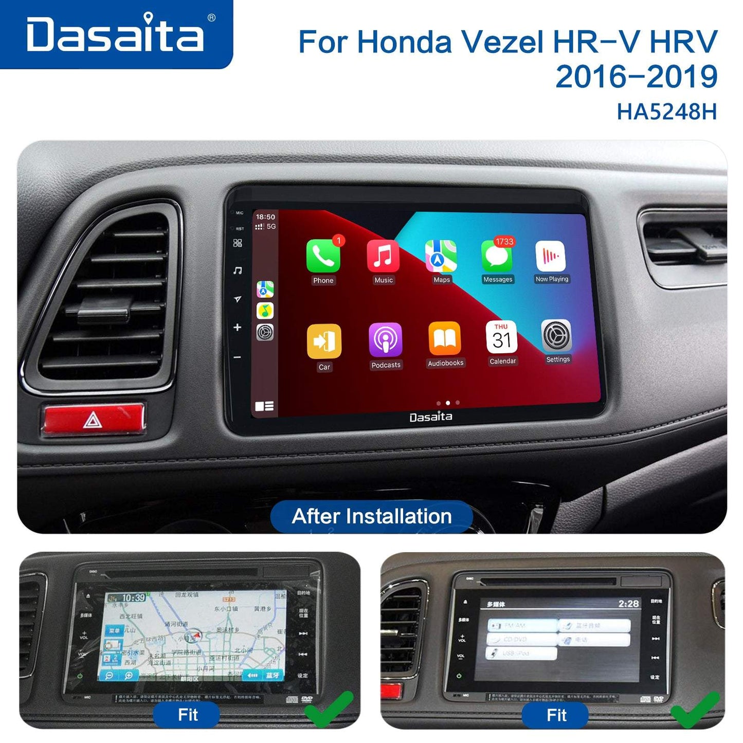 Dasaita Vivid11 Honda Vezel HR-V HRV 2013 2014 2015 2016 2017 2018 2019 Car Stereo 9" Carplay Android Auto PX6 4G+64G Android11 1280*720 DSP Radio
