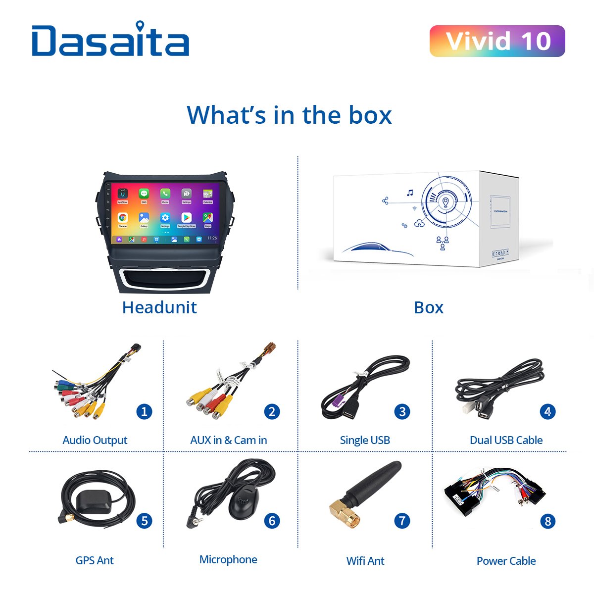 Dasaita Vivid10 for Hyundai GPS IX45 2013 2014 2015 Car Radio Stereo 9“ IPS 1 Din Android10 Multi-Touch Screen Multimedia Navigation