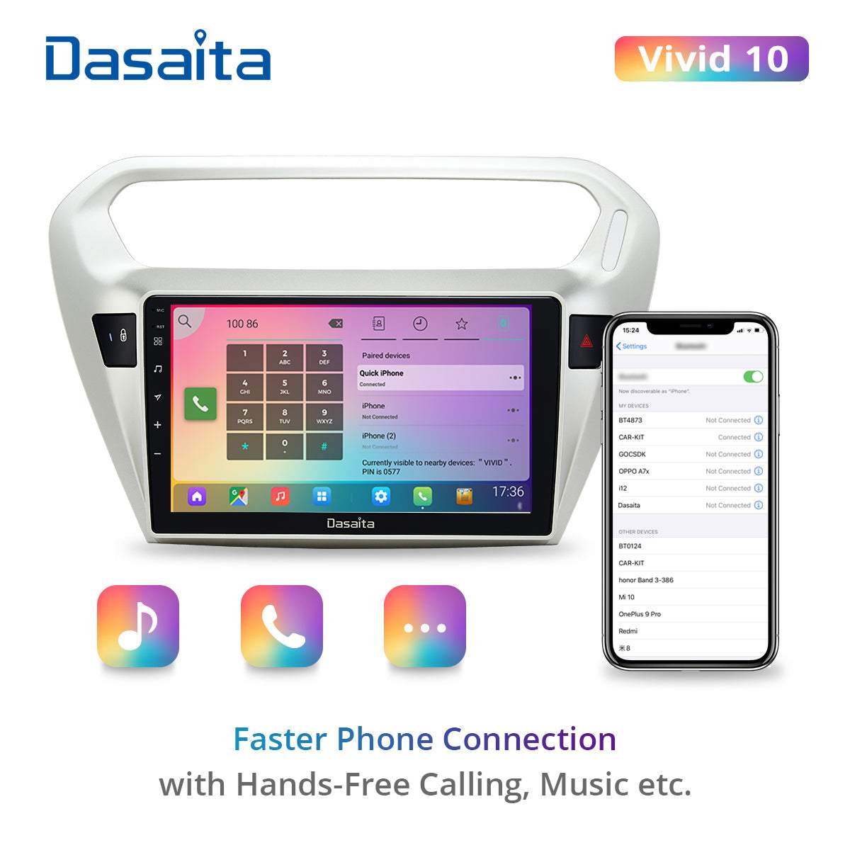 Dasaita Vivid10 For Peugeot 301 2014 2015 2016 Car Stereo Apple Carplay Android Auto Touch Screen 4G 64G DSP 30EQ Radio