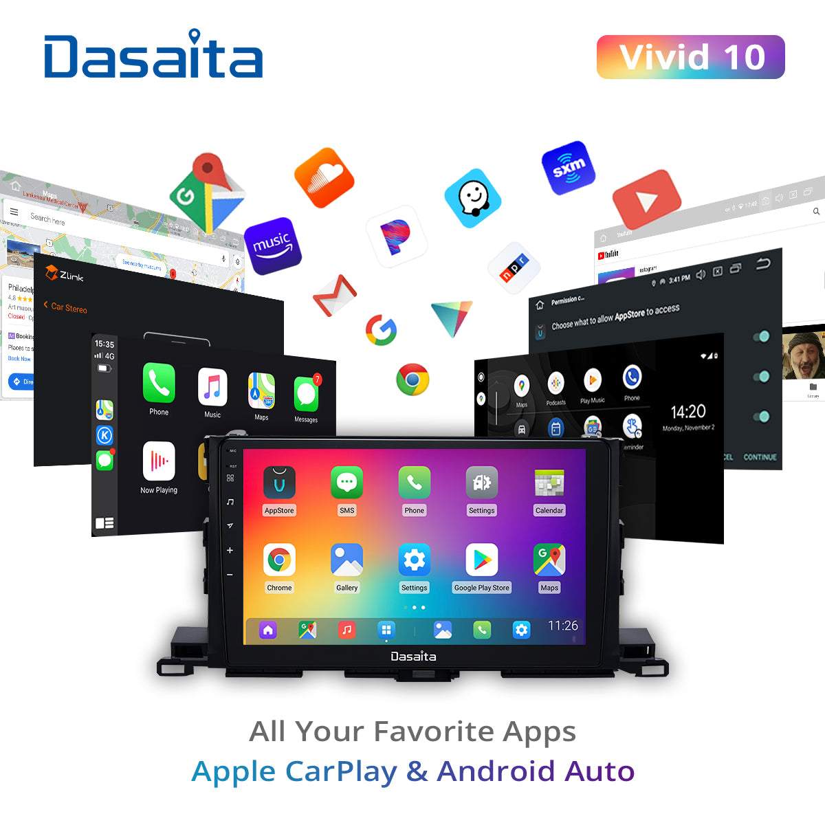 Dasaita Vivid11 Toyota highlander 2015 2016 2017 2018 Car Stereo 10.2 Inch Carplay Android Auto PX6 4G+64G Android11 1280*720 DSP AHD Radio