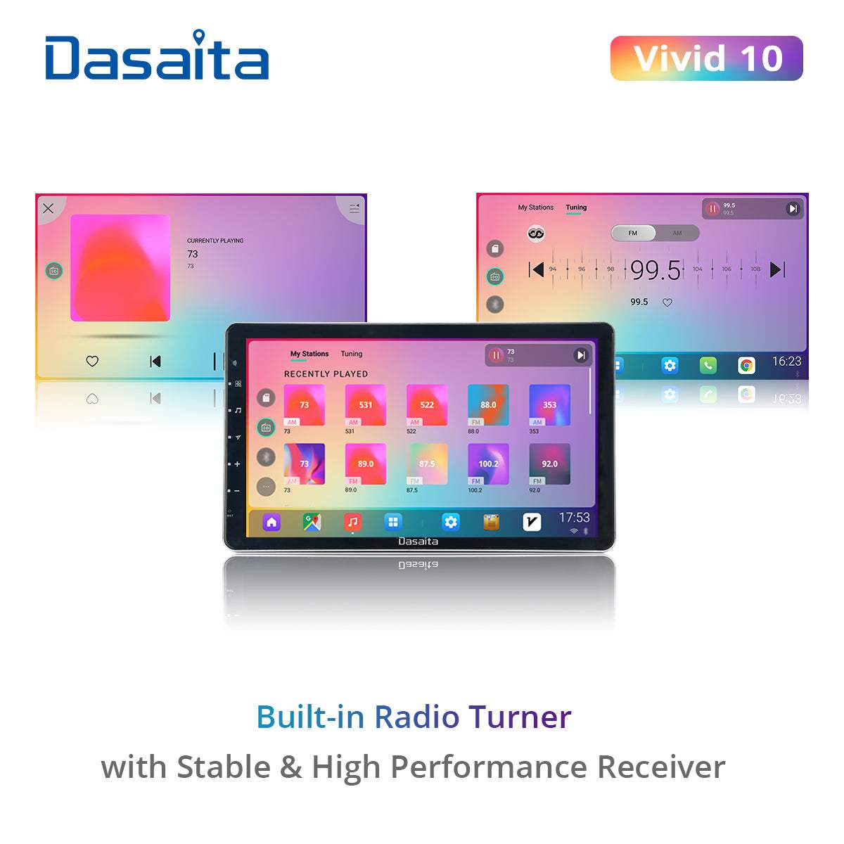 Dasaita Vivid11 Universal Single Din Car Stereo 13.3 Inch Carplay Android Auto PX6 4G+64G Android11 1920*1080 DSP AHD Radio