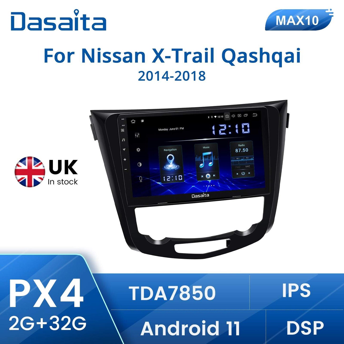 Dasaita (Outlets) W11 Nissan X-Trail Qashqai Rogue 2014 2015 2016 2017 2018 Car Stereo 10.2 Inch PX4 2G+32G Android11 1024*600 DSP AHD Radio