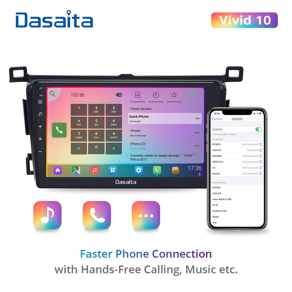 Dasaita Vivid11 Toyota RAV4 2012 2013 2014 2015 2016 2017 Car Stereo 9 Inch Carplay Android Auto PX6 4G+64G Android11 1280*720 DSP AHD Radio