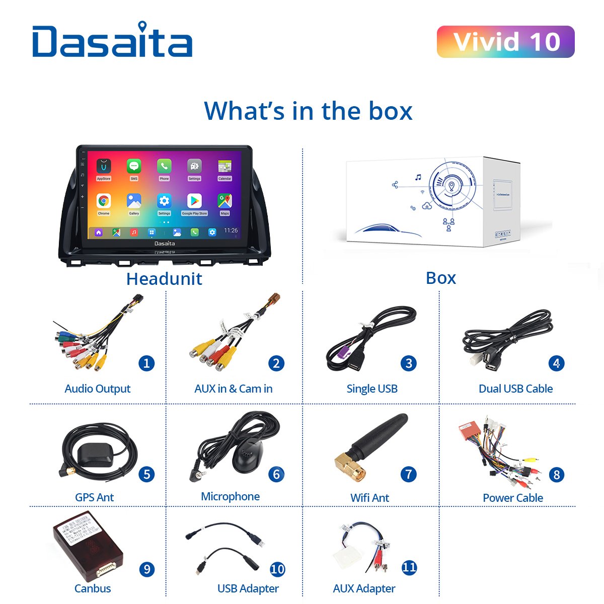 Dasaita Vivid for Mazda CX5 CX-5 2013 2014 2015 Radio 1 Din Android 10.0 Car Navigation GPS DSP 64GB ROM 10.2" IPS Touch Screen
