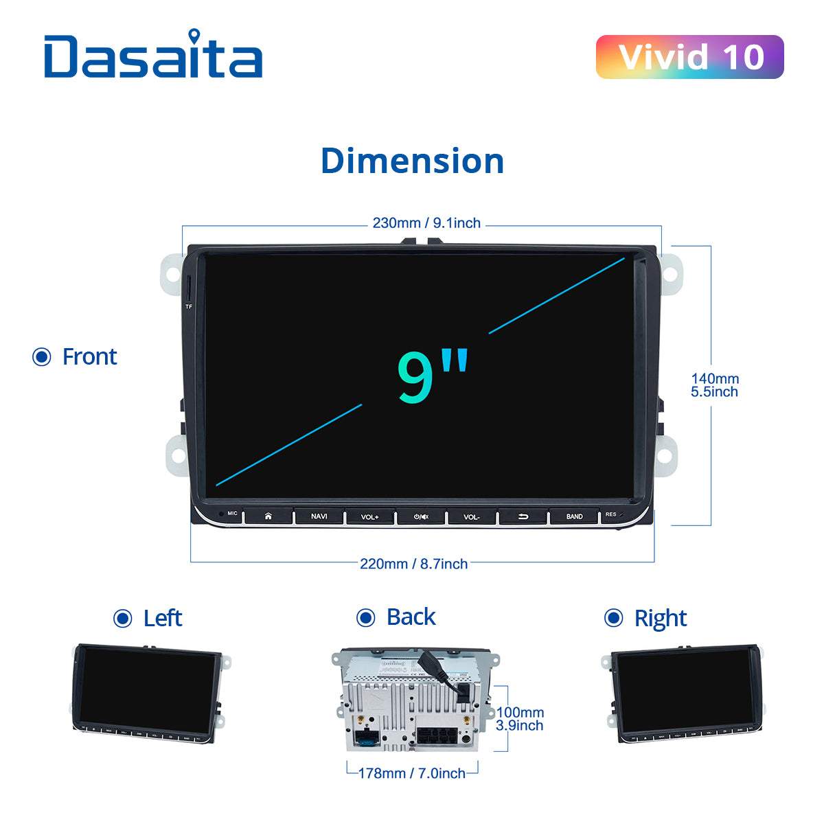Dasaita Vivid11 9 inch for VW Polo Golf Tiguan Universal Car Stereo IPS 4G RAM 64G ROM Amplifier Apple Carplay Spotify
