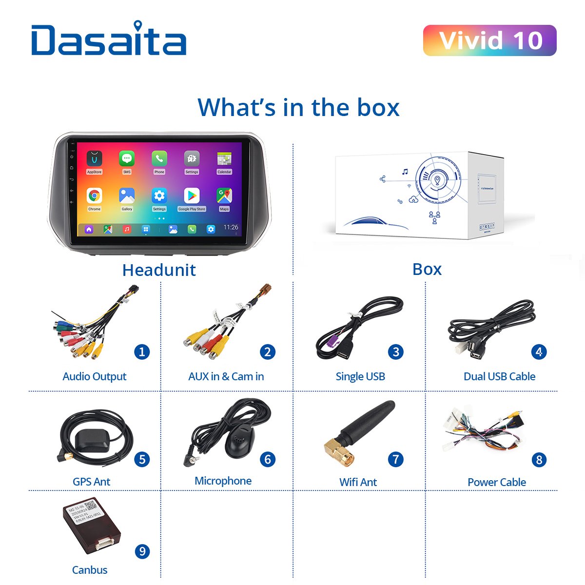 Dasaita Vivid For Hyundai Santa Fe IX45 2018 2019 2020 Car stereo 1 din android Multimedia 9" IPS Touch Screen Navigation GPS