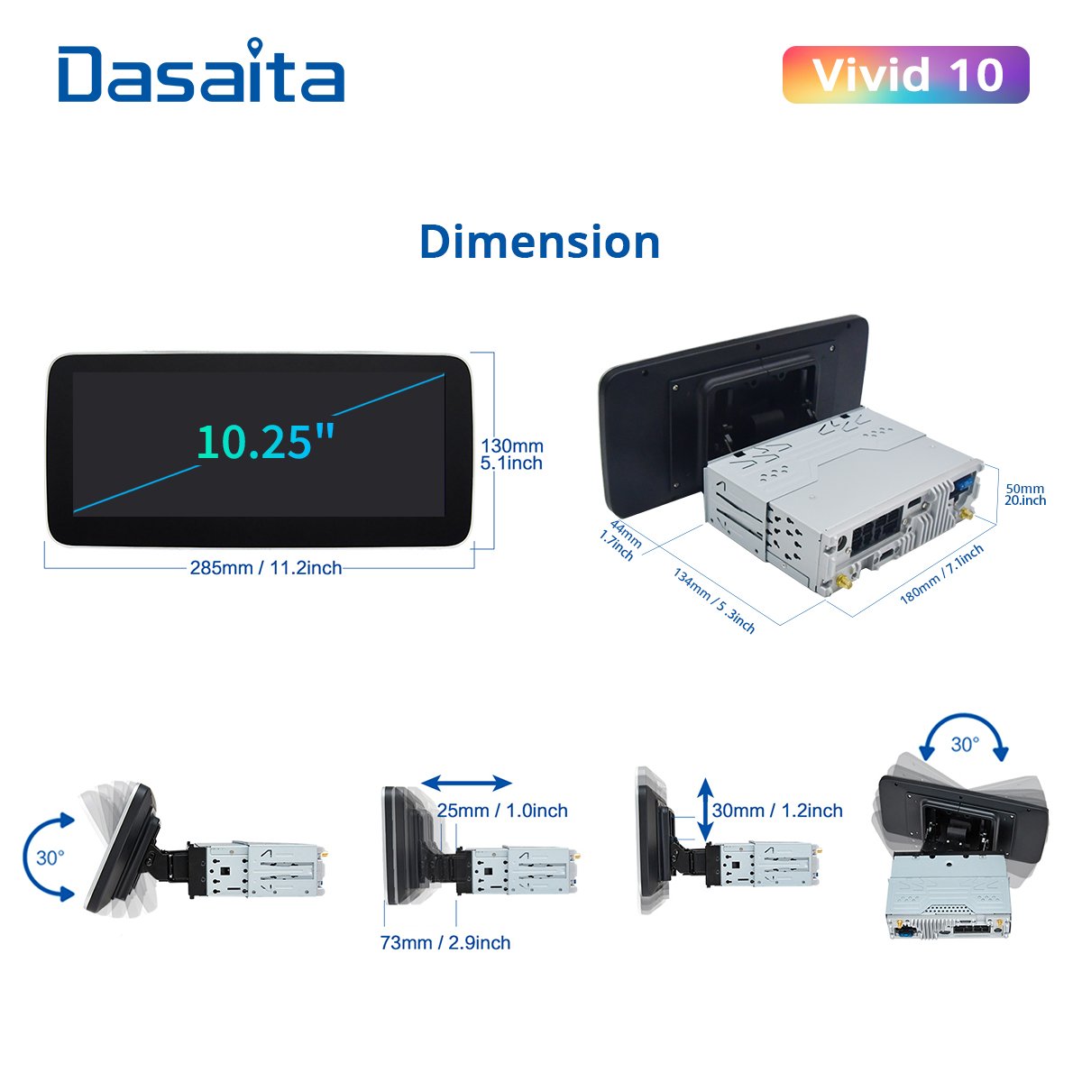 Dasaita Vivid 10.25" Android 10 Car Stereo Single 1 Din Radio GPS DSP IPS with Apple Carplay Android Auto Rotatable Detachable