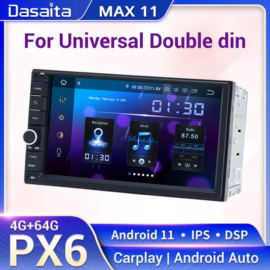Dasaita MAX11 Universal Double Din Car Stereo 7 Inch Carplay Android Auto PX6 4G+64G Android11 1024*600 DSP AHD Radio