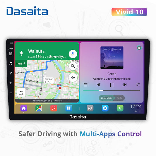 Dasaita Vivid For Universal Car Radio Android Carplay Android Auto 10.2" Touch Screen IPS 1280*720 GPS Navigation 4G 64G BT5.0