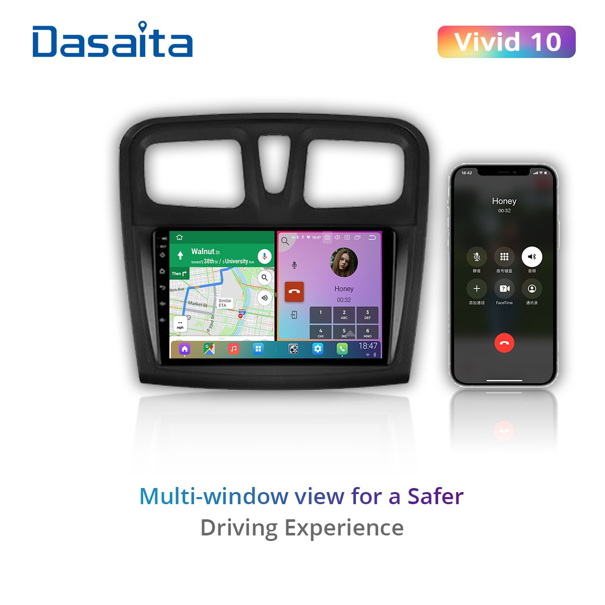 Dasaita 9" 1 Din Car Radio for Renault Logan 2014-2019 GPS Navigation with Carplay Android Auto DSP Android 10.0 1280*720