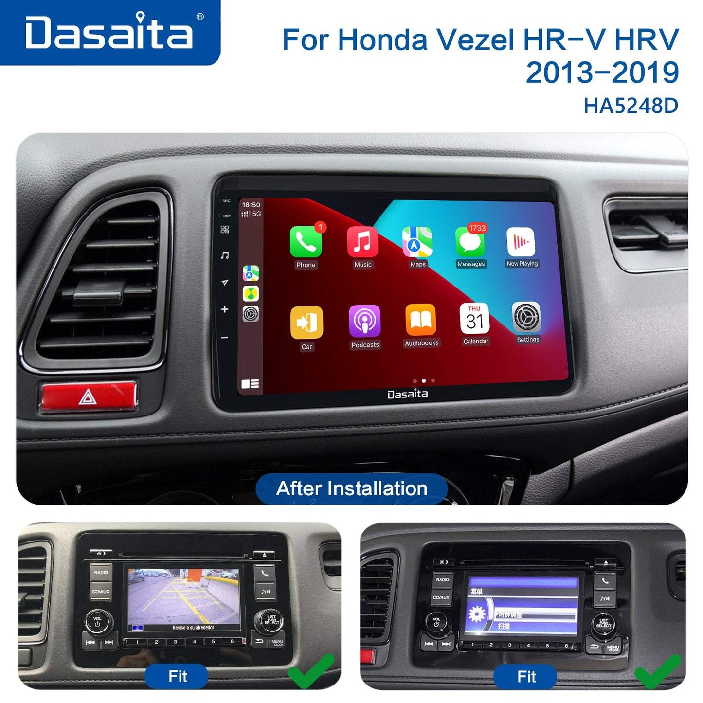 Dasaita MAX11 Honda Vezel HRV 2013 2014 2015 2016 2017 2018 2019 Car Stereo 9 Inch Carplay Android Auto PX6 4G+64G Android11 1280*720 DSP Radio