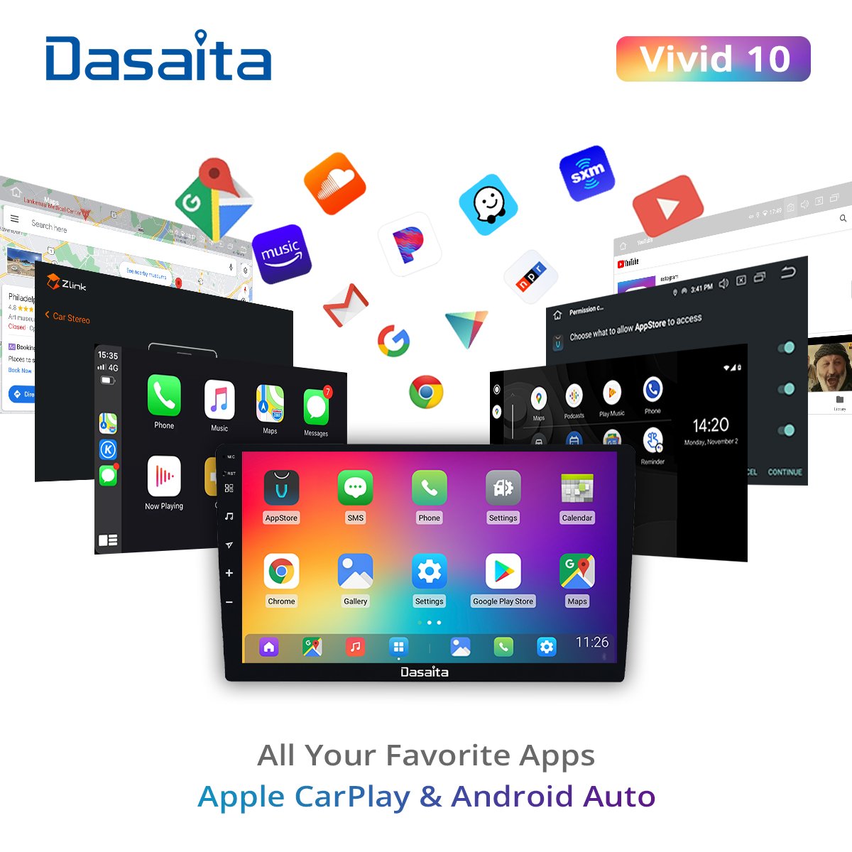 Dasaita Vivid For Universal Car Radio Android Carplay Android Auto 10.2" Touch Screen IPS 1280*720 GPS Navigation 4G 64G BT5.0