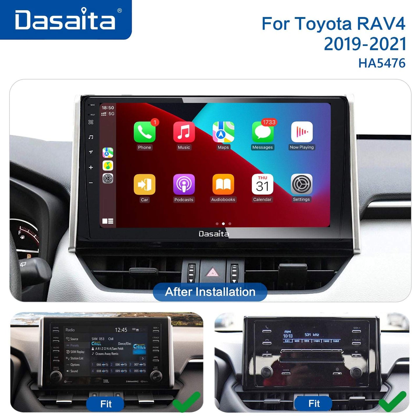 Dasaita MAX11 Toyota RAV4 2019 2020 2021 Car Stereo 10.2 Inch Carplay Android Auto PX6 4G+64G Android10 1280*720 DSP AHD Radio