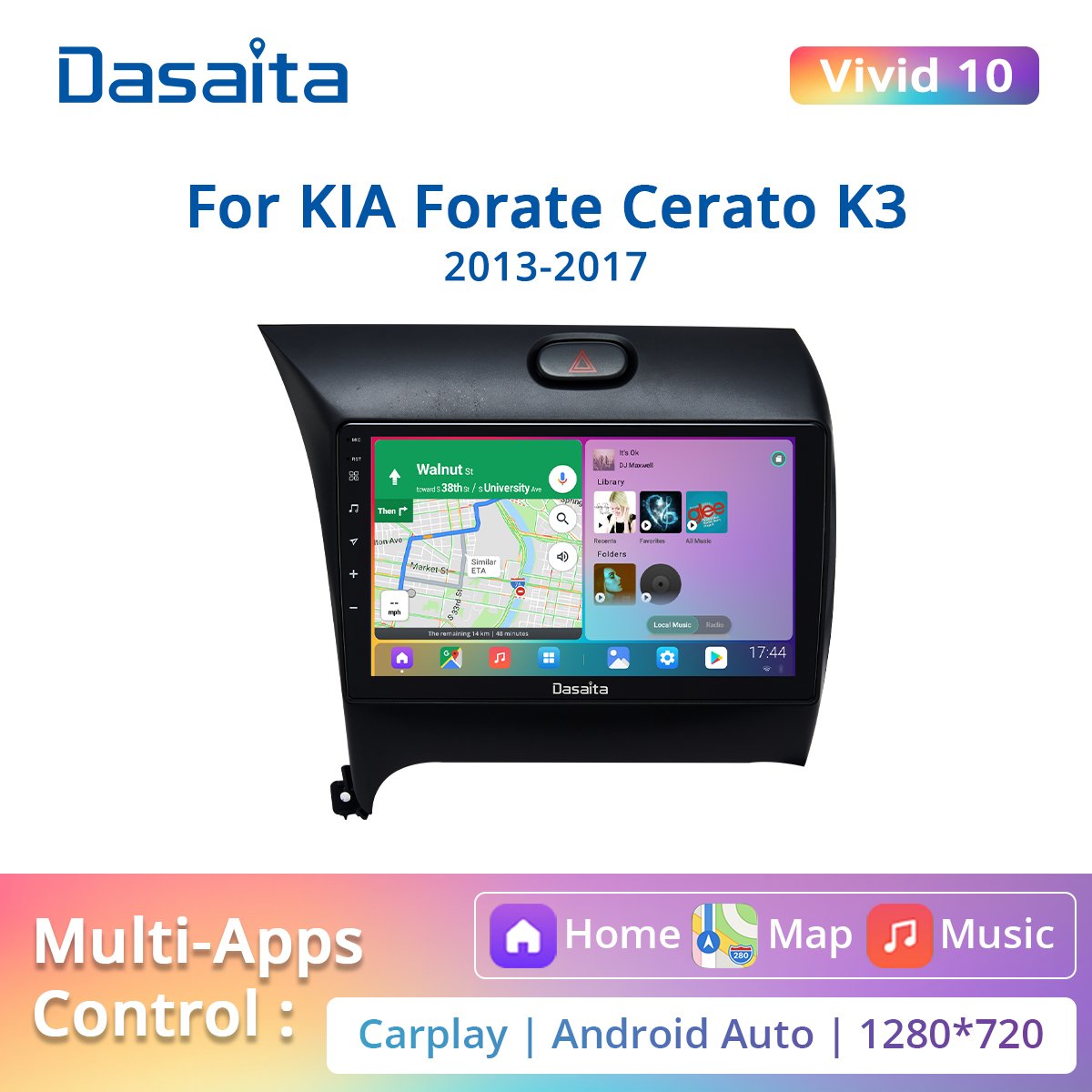 Dasaita Vivid for Kia Cerato K3 Forte 2012-2016 Car GPS Radio PlayerStereo Android Auto Carplay Multimedia 1280*720 4G 64G BT5.0