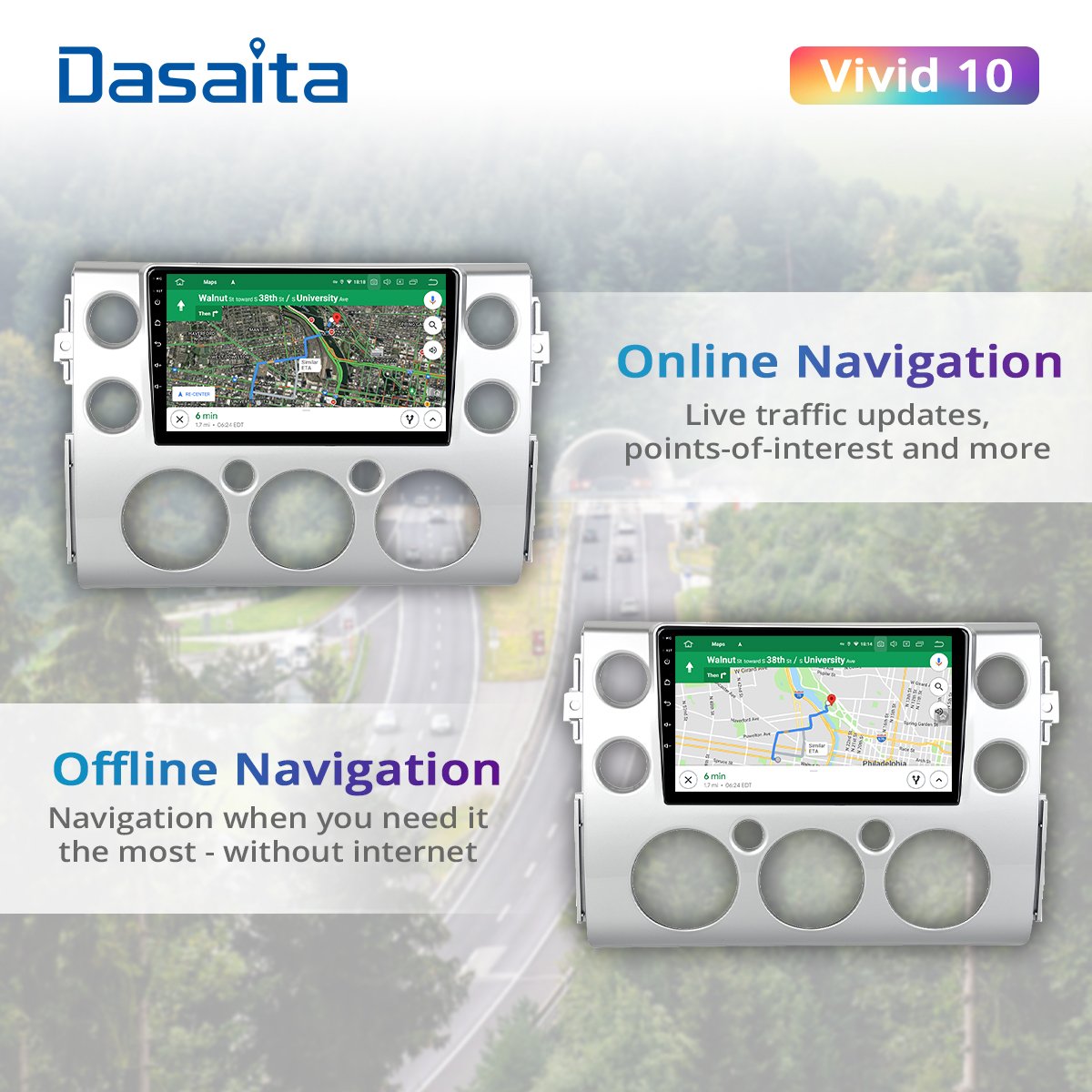 Dasaita Vivid for Toyota FJ Cruiser GPS 2007 2010 2011 2012 2015 2016 Android 10.0 Car Radio Navigation TDA7850 Carplay 1280*720