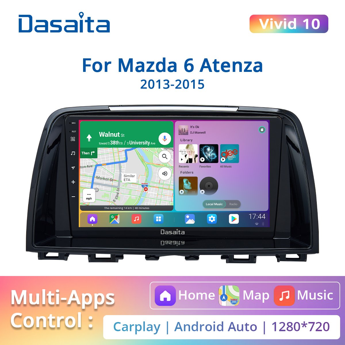 Dasaita 9" Android 10 Car Radio 1 Din GPS Navigation Multimedia Video Player with DSP Carplay for Mazda 6 Atenza 2013 2014 2015