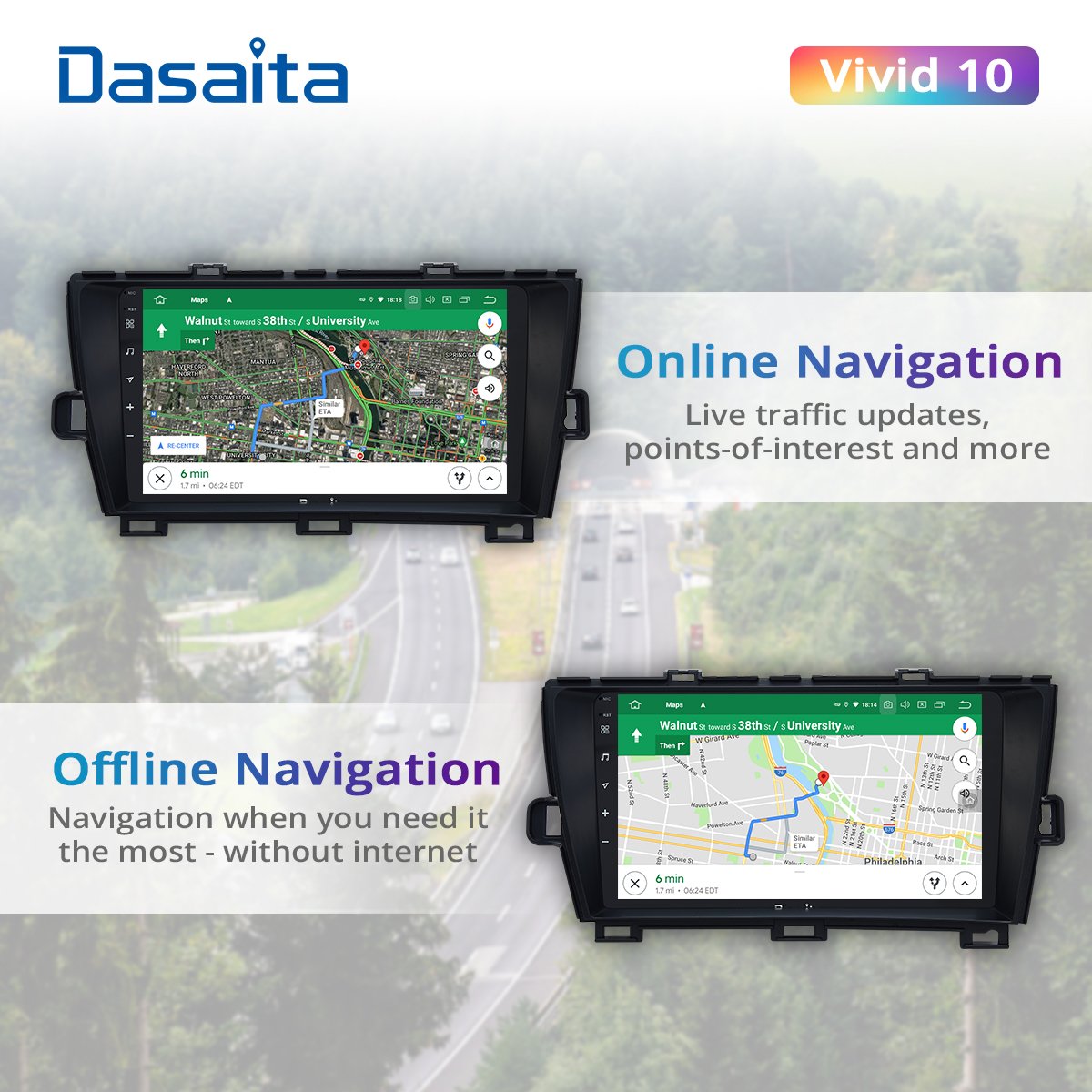 Dasaita Vivid for Toyota Pruis 2009 2010 2011 2012 2013 Car Radio 1 Din GPS 9'' Android 10.0 Touchscreen Multimedia Player