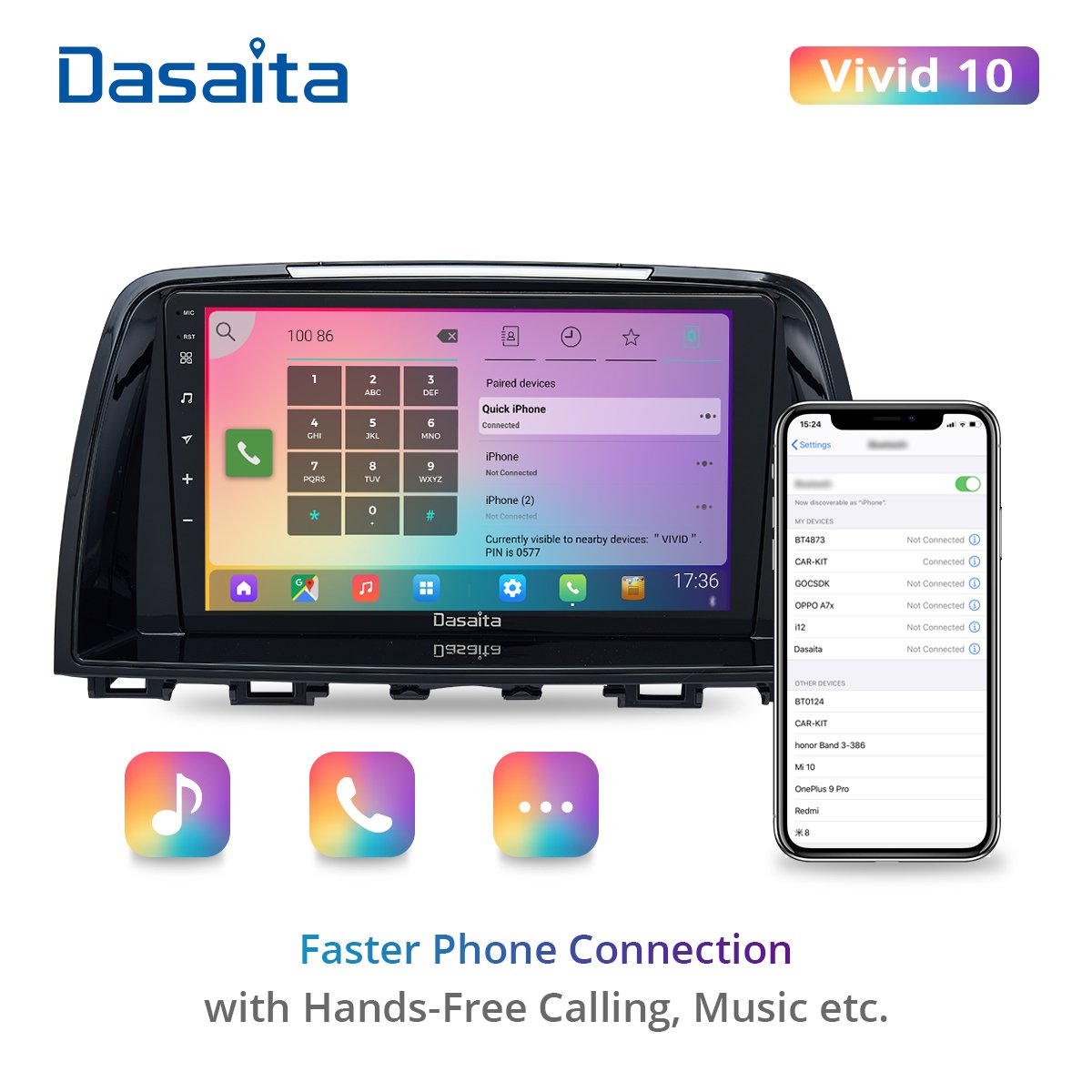 Dasaita 9" Android 10 Car Radio 1 Din GPS Navigation Multimedia Video Player with DSP Carplay for Mazda 6 Atenza 2013 2014 2015