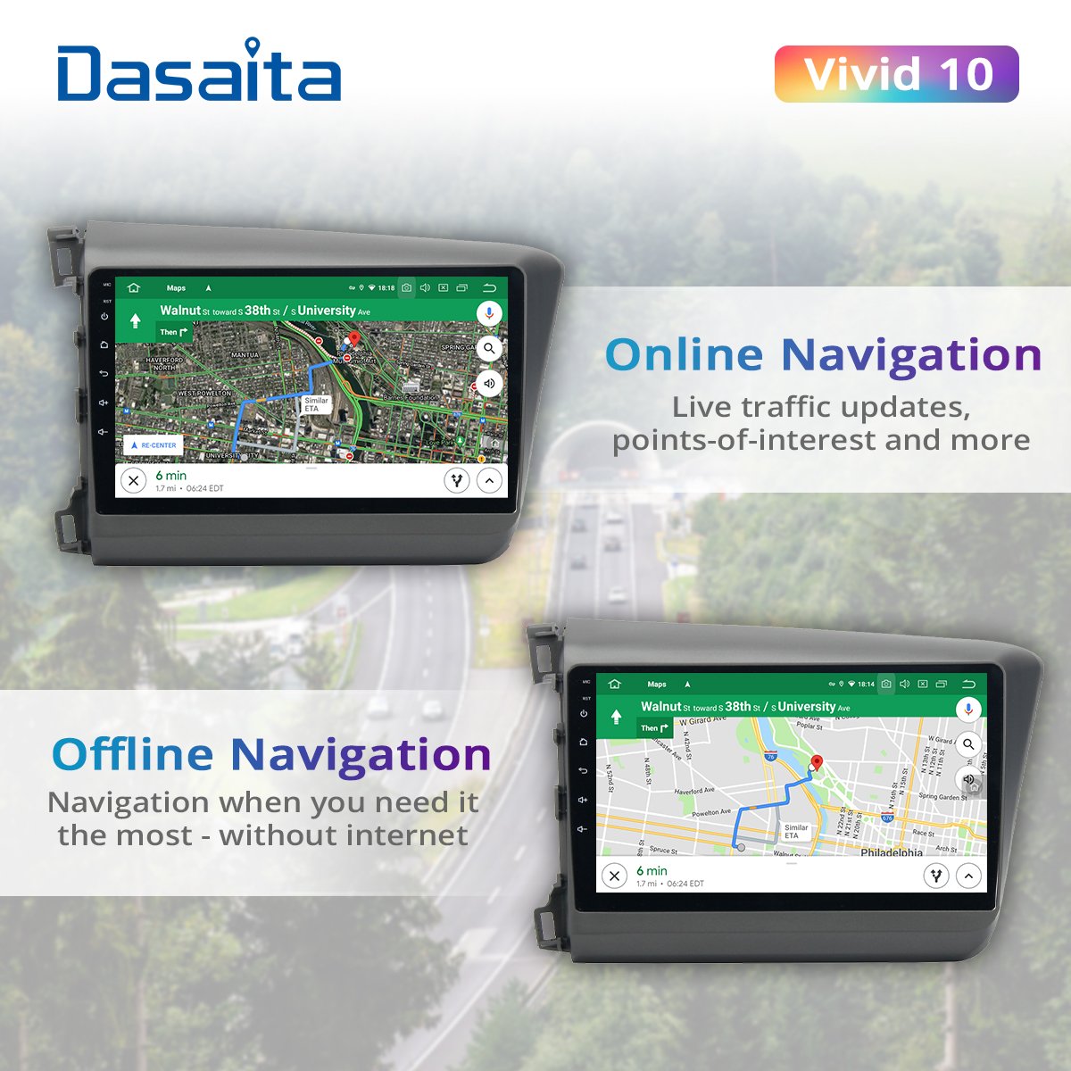 Dasaita Vivid for Honda Civic GPS 2012 2013 2014 Car Multimedia Player 1 Din 9" IPS Android 10.0 Radio Navigation Autoradio