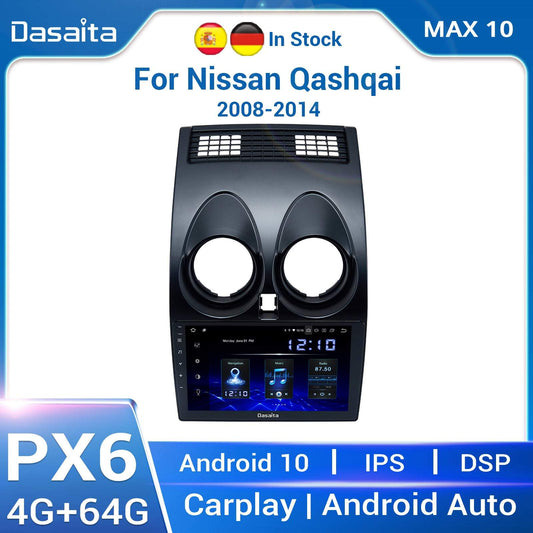 Dasaita MAX10 Nissan Qashqai 2008 2009 2010 2011 2012 2013 2014 Car Stereo 9 Inch Carplay Android Auto PX6 4G+64G Android10 1280*720 DSP AHD Radio