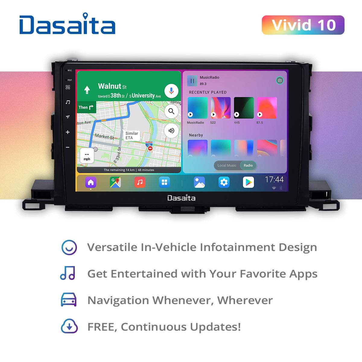 Dasaita Vivid11 Toyota highlander 2015 2016 2017 2018 Car Stereo 10.2 Inch Carplay Android Auto PX6 4G+64G Android11 1280*720 DSP AHD Radio