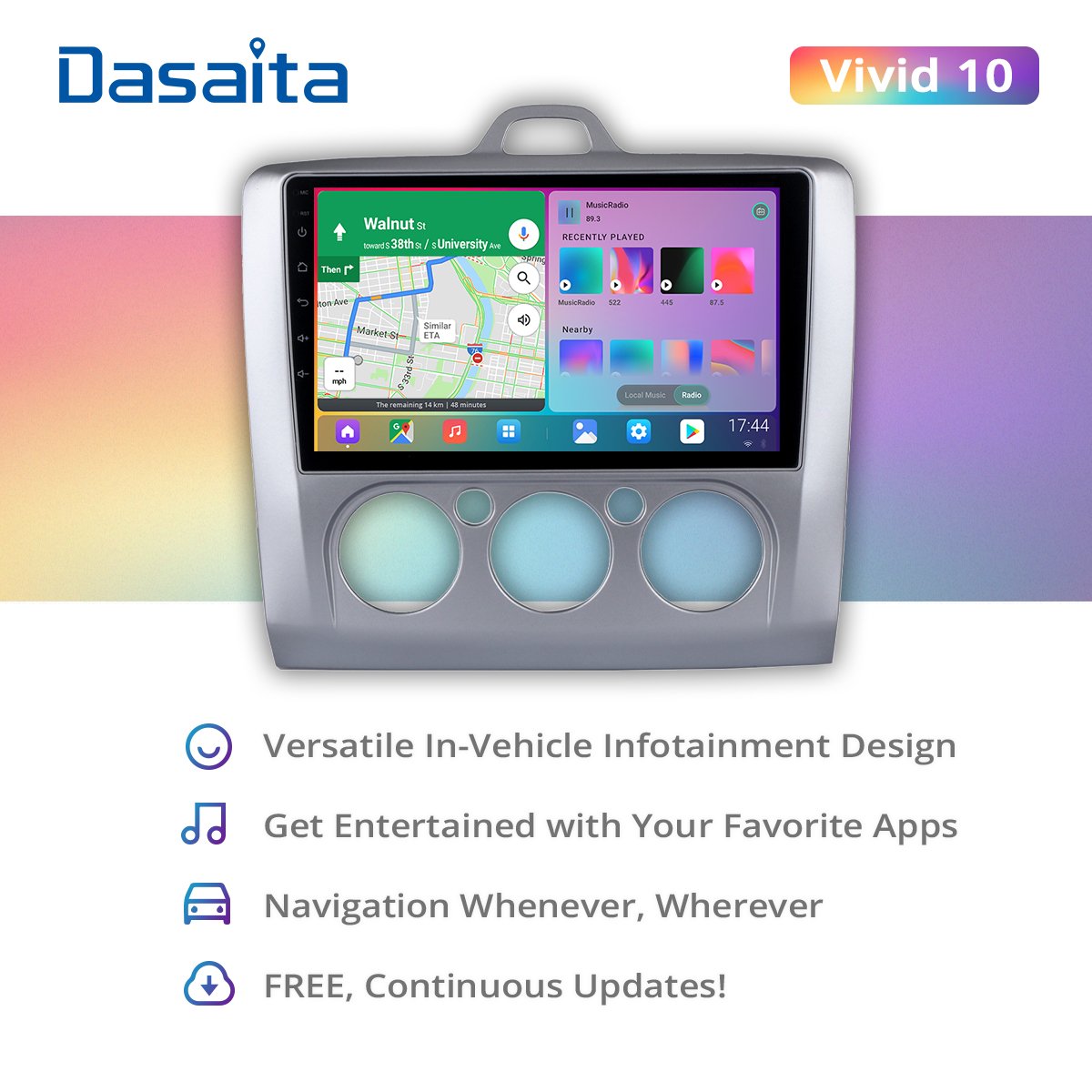 Dasaita Vivid For Ford Focus (Manual AC) 2004-2011 car radio Android 10 Apple Carplay Android Auto Navigation GPS 4G RAM 64G ROM