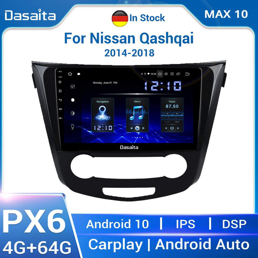 Dasaita MAX10 Nissan Qashqai 2014 2015 2016 2017 2018 Car Stereo 10.2 Inch Carplay Android Auto PX6 4G+64G Android10 1280*720 DSP AHD Radio