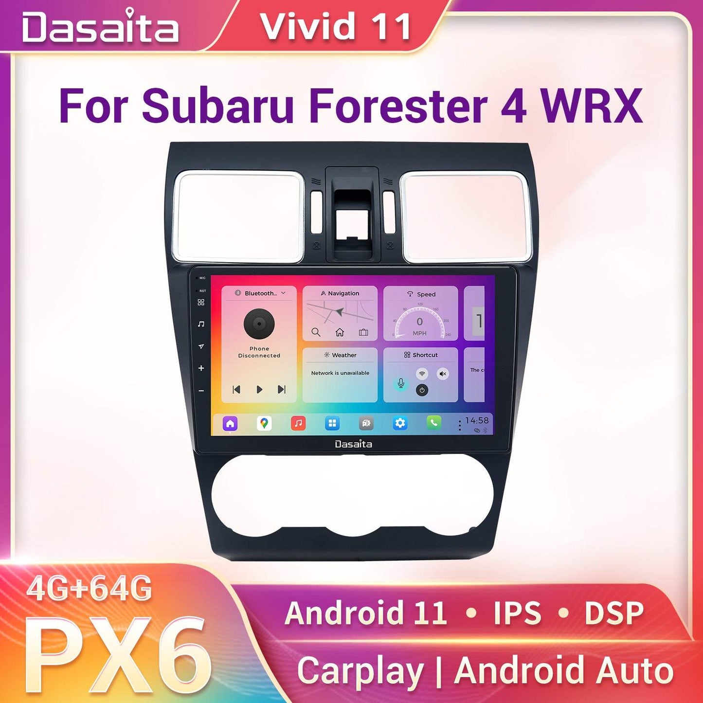 Dasaita Vivid11 Subaru Forester 4 WRX 2016 2017 2018 Car Stereo 9Inch Carplay Android Auto PX6 4G+64G Android11 1280*720 DSP AHD Radio
