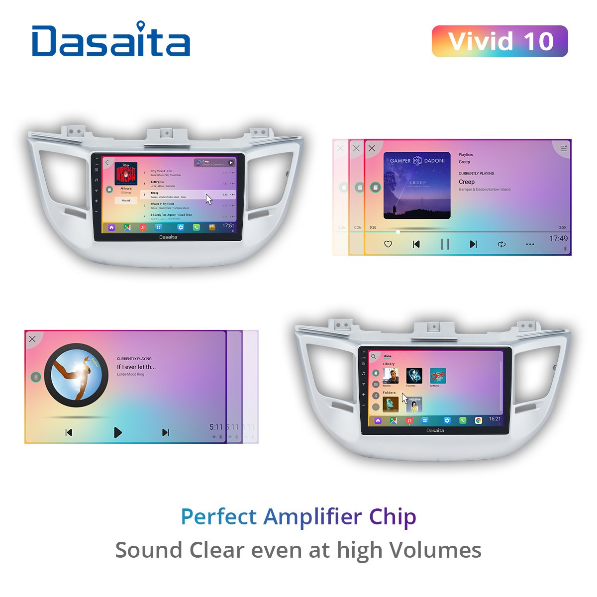 Dasaita Vivid for Hyundai Tucson 2014-2018 Car Radio 1 Din Android 10.0 Carplay Auto 1280*720 Multimedia Head Unit 4G 64G BT 5.0