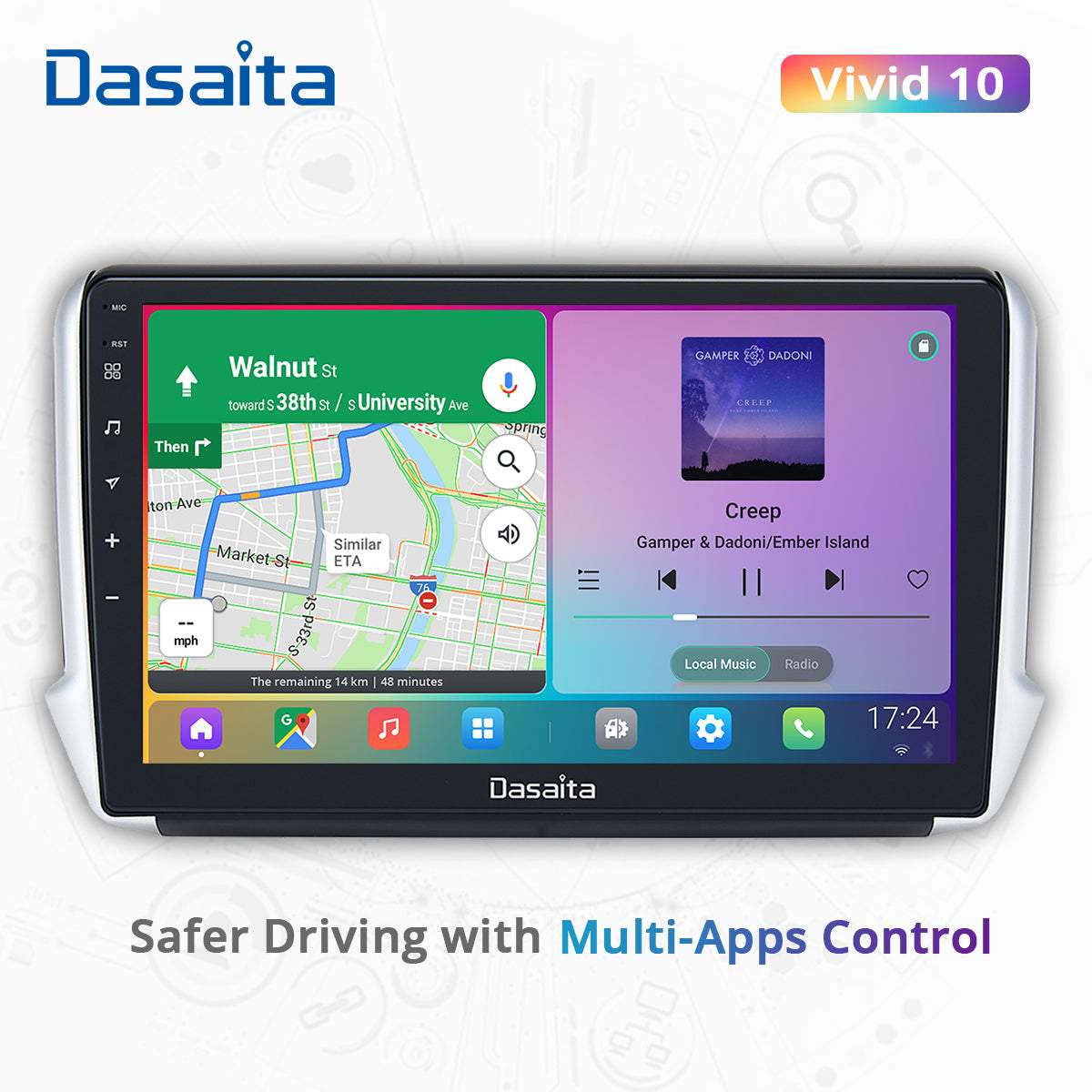 Dasaita Vivid11 Peugeot 208 2008 2012 2013 2014 2015 2016 Car Stereo 10.2 Inch Carplay Android Auto PX6 4G+64G Android11 1280*720 DSP AHD Radio