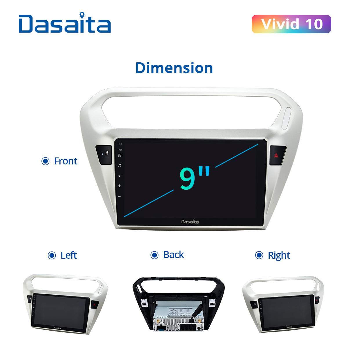 Dasaita Vivid10 For Peugeot 301 2014 2015 2016 Car Stereo Apple Carplay Android Auto Touch Screen 4G 64G DSP 30EQ Radio