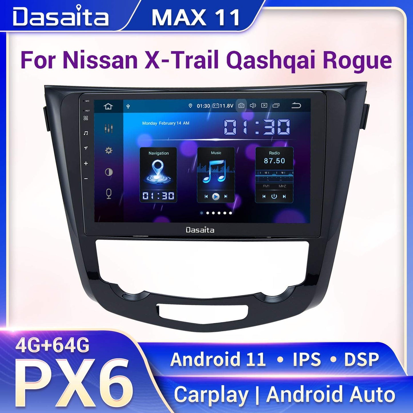 Dasaita MAX11 Nissan X-Trail Qashqai 2014 2015 2016 2017 2018 2019 2020 Car Stereo 10.2 Inch Carplay Android Auto 4G+64G Android11 1280*720 DSP Radio