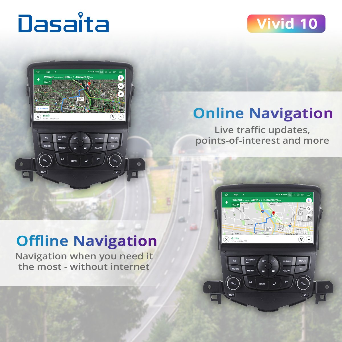 Dasaita Vivid for Chevrolet Cruze 2008 2009 2010 2011 Car 2 Din Android 10.0 Auto Radio 8" Multi Touch Screen Navigation TDA7850