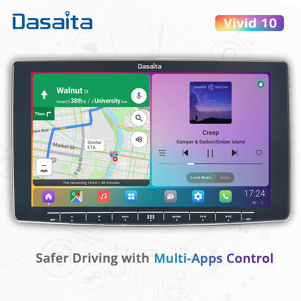 Dasaita Vivid11 Universal Double Din Car Stereo 10.2 Inch Carplay Android Auto PX6 4G+64G Android11 1280*720 DSP AHD Radio