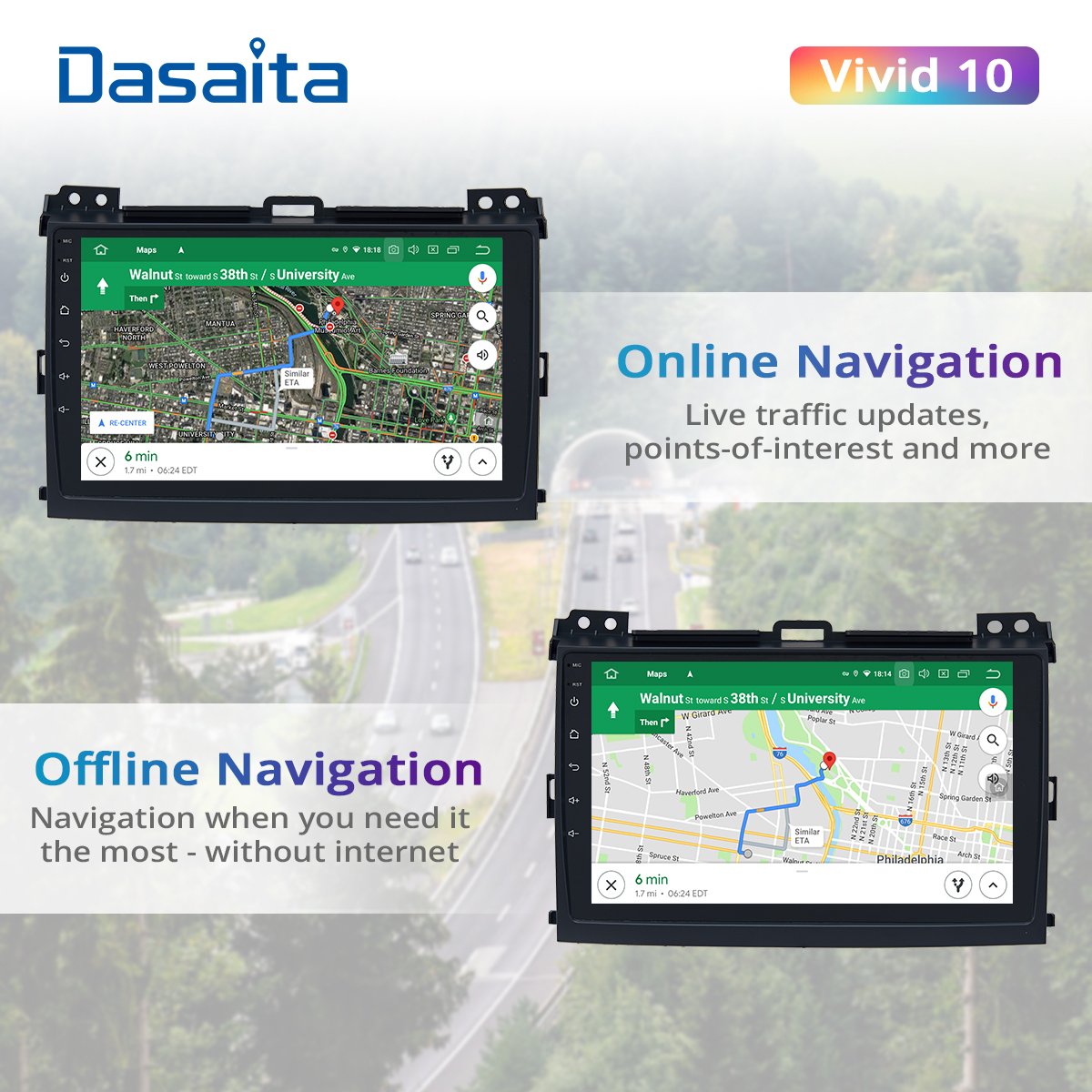 Dasaita Vivid for Toyota Prado 120 2004 2005 2006 2007 2008 2009 Car Stereo 9" Touch Screen IPS Scree Navigation GPS 4GB 64GB