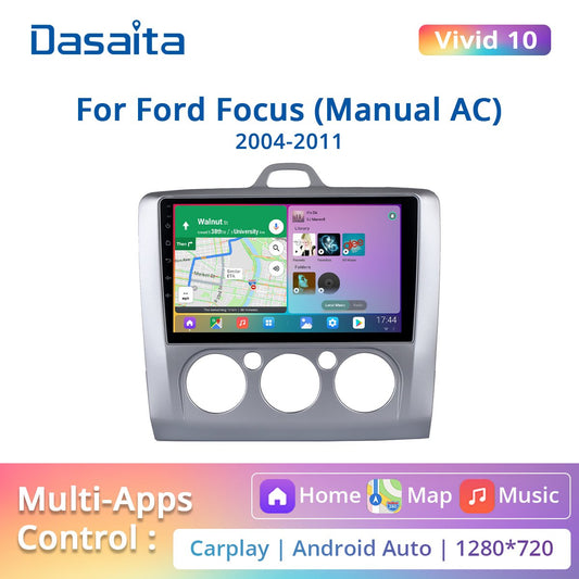 Dasaita Vivid For Ford Focus (Manual AC) 2004-2011 car radio Android 10 Apple Carplay Android Auto Navigation GPS 4G RAM 64G ROM