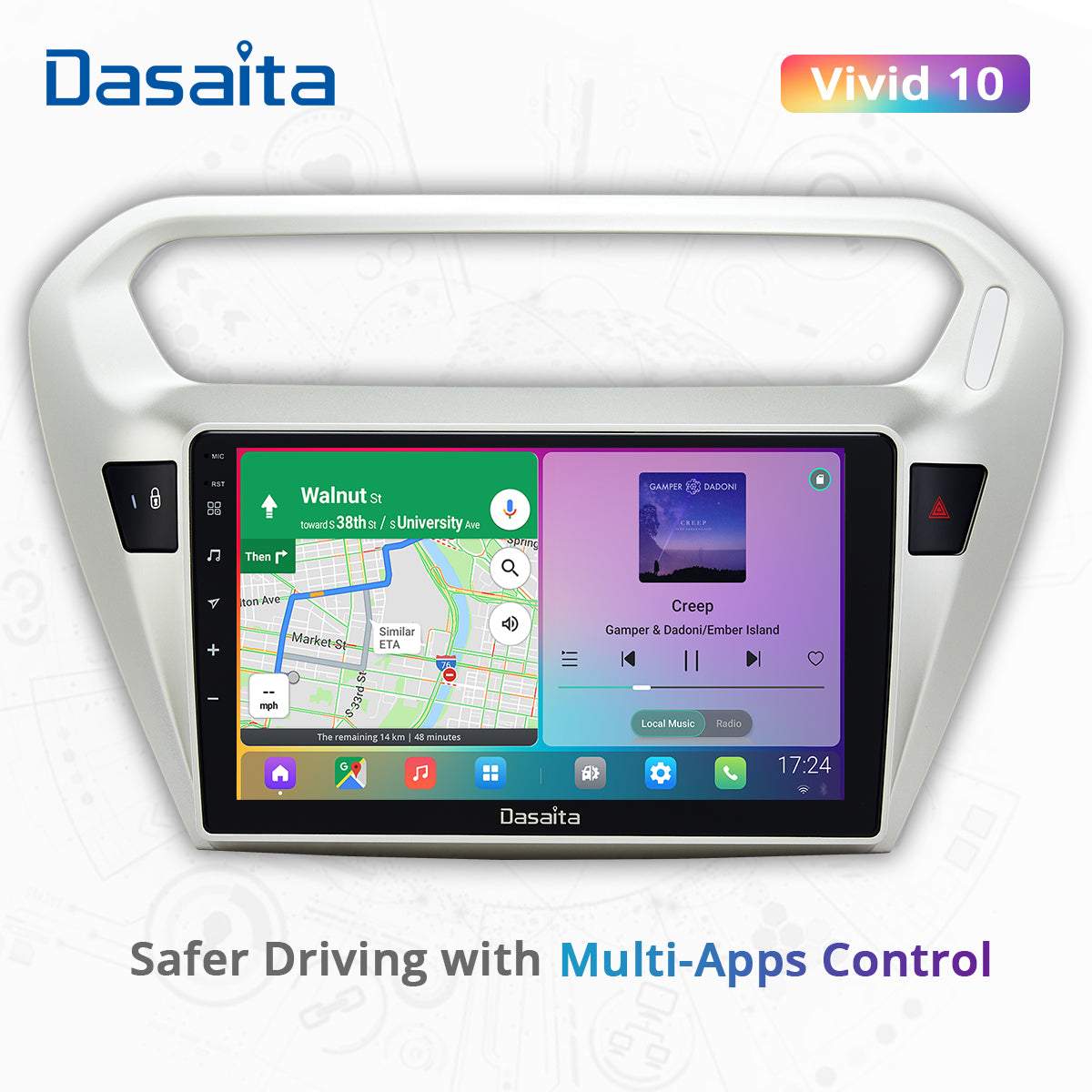 Dasaita Vivid10 For Peugeot 301 2014 2015 2016 Car Stereo Apple Carplay Android Auto Touch Screen 4G 64G DSP 30EQ Radio