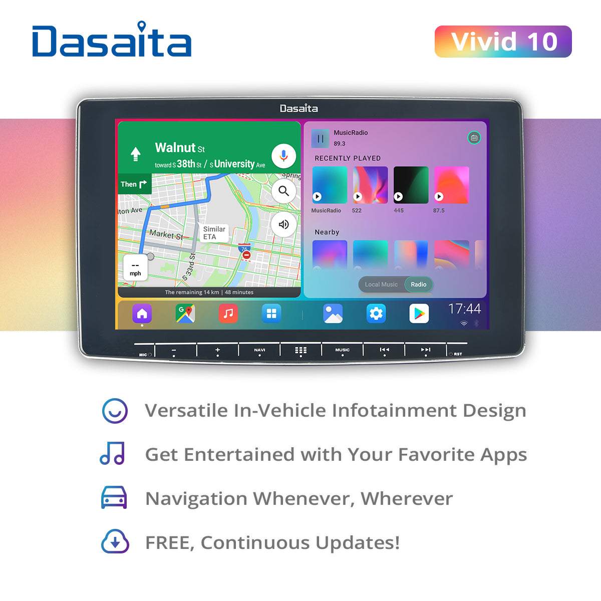 Dasaita Vivid11 Universal Double Din Car Stereo 10.2 Inch Carplay Android Auto PX6 4G+64G Android11 1280*720 DSP AHD Radio
