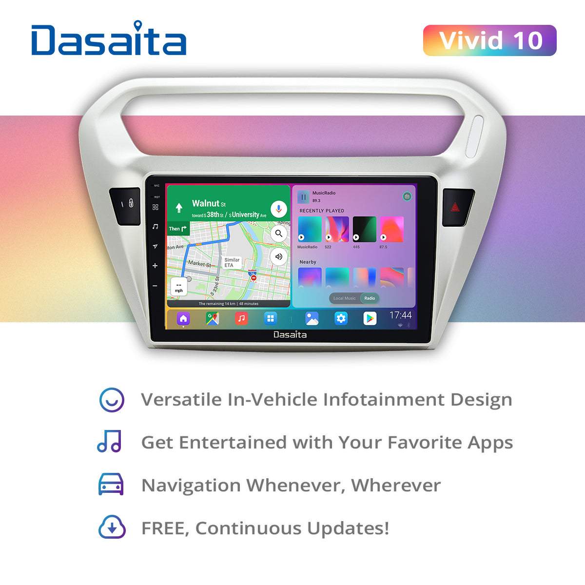 Dasaita Vivid10 For Peugeot 301 2014 2015 2016 Car Stereo Apple Carplay Android Auto Touch Screen 4G 64G DSP 30EQ Radio