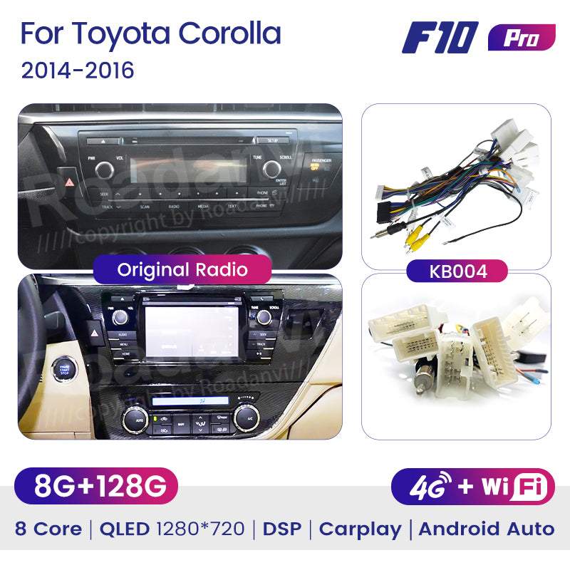 Roadanvi F10 for Toyota Corolla 2014 2015 2016 10.2 inch Apple Carplay Android Auto Touch screen AI Voice Control 8G 128G TDA7850 5G GPS Navigation