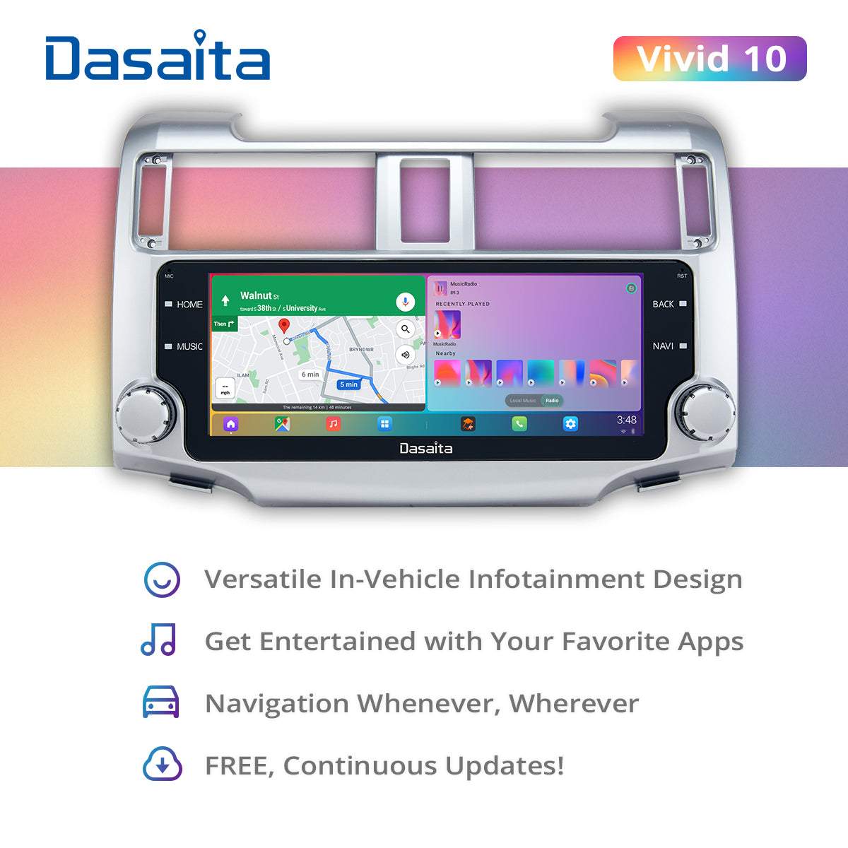 Dasaita Vivid11 Toyota 4Runner 2010 2011 2012 2013 Car Stereo 10.25 Inch Carplay Android Auto PX6 4G+64G Android11 1280*480 DSP AHD Radio