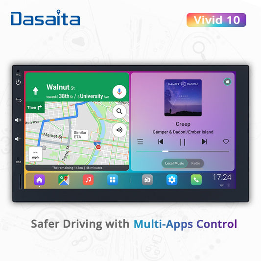 Dasaita Vivid 2 Din Android GPS Navigation 7 Inch IPS Touch Screen 1024*600 Car Radio Bluetooth DSP Apple Carplay Android Auto