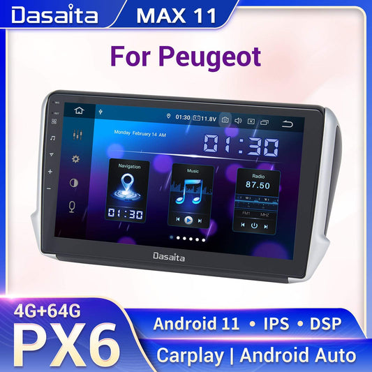 Dasaita MAX10/MAX11 Peugeot 208 2008 2012 2013 2014 2015 2016 Car Stereo 10.2 Inch Carplay Android Auto PX6 4G+64G Android10/Android11 1280*720 DSP AHD Radio
