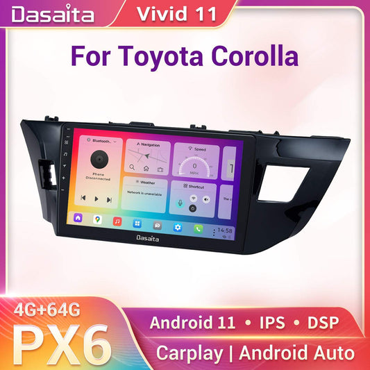 Dasaita Vivid11 Toyota Corolla 2014 2015 2016 Car Stereo 10.2Inch Carplay Android Auto PX6 4G+64G Android11 1280*720 DSP AHD Radio
