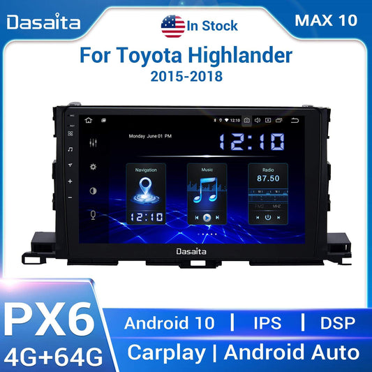 Dasaita MAX10 Toyota Highlander 2015 2016 2017 2018 Car Stereo 10.2 Inch Carplay Android Auto PX6 4G+64G Android10 1280*720 DSP AHD Radio
