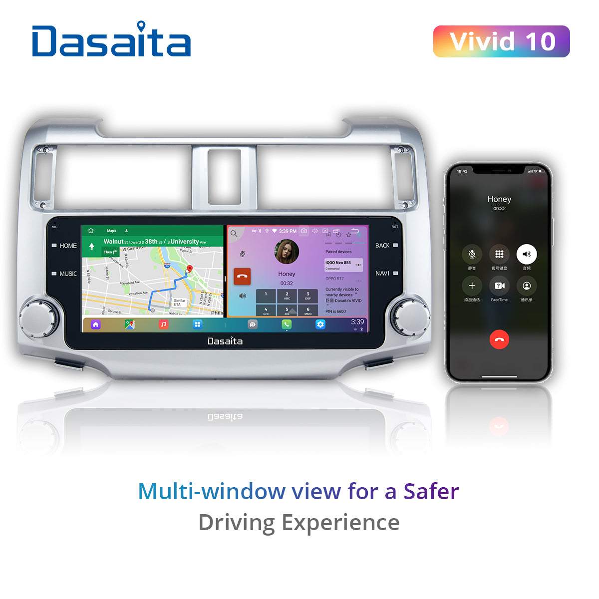 Dasaita Vivid11 Toyota 4Runner 2010 2011 2012 2013 Car Stereo 10.25 Inch Carplay Android Auto PX6 4G+64G Android11 1280*480 DSP AHD Radio