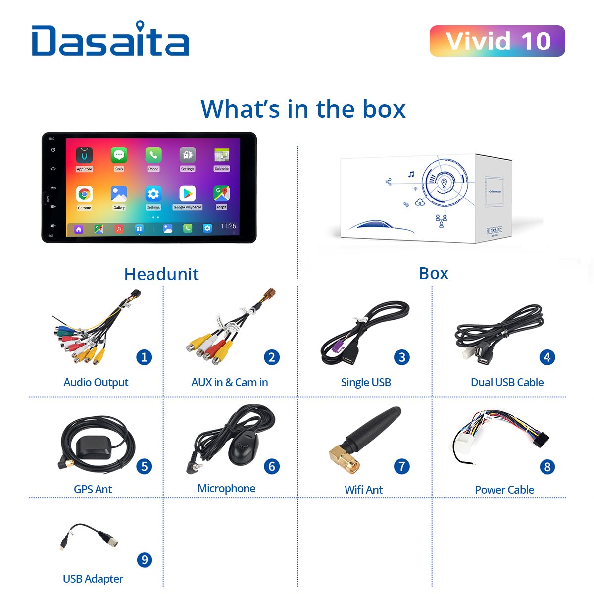 Dasaita Vivid for Mitsubishi Lancer Outlander Pajero ASX triton Android 10.0 universal 2 din Car Radio GPS TDA7850 1024*600